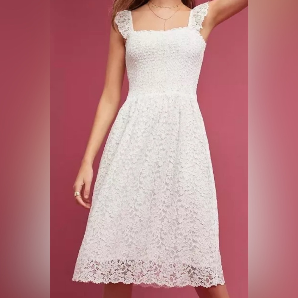Anthropologie White Lace Midi Dress